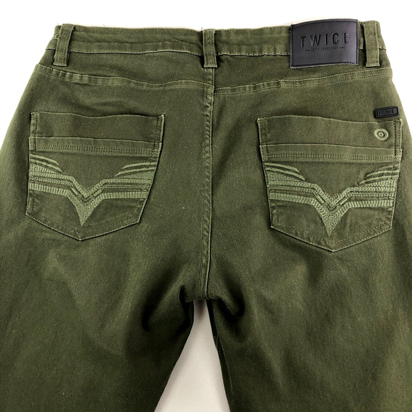 TWICE Jeans Mens 34x30 (Actual 32x28) Slim Straight Leg Dark Green Mid Rise - Picture 6 of 12